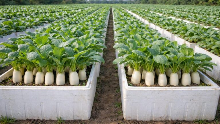 Avec de vieilles boîtes en mousse… découvrez un potager rafraîchi aux radis géants