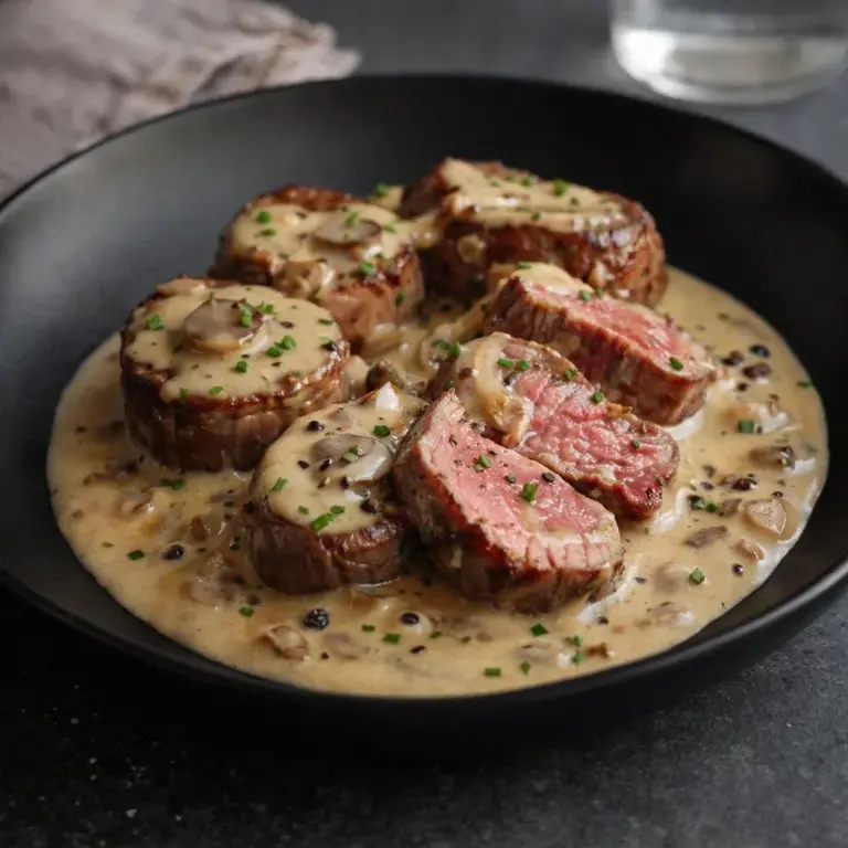 Filet de bœuf à la crème d&rsquo;échalotes et sauce au poivre facile