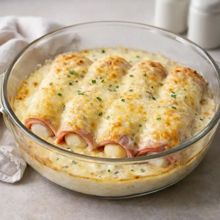 Œufs roulés gratinés au jambon et mozzarella avec une sauce crémeuse